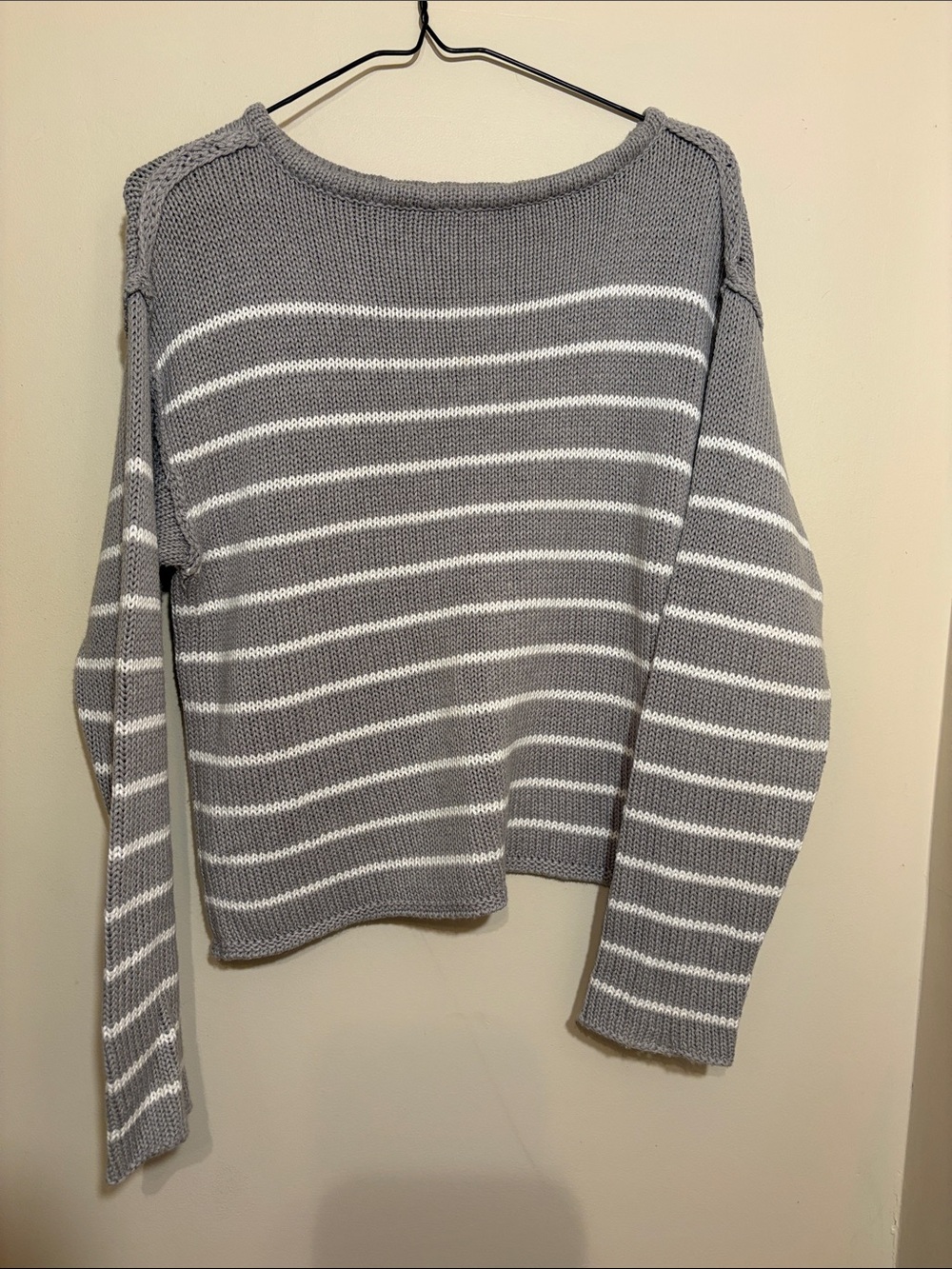 Grey & White Striped Women's Knit Sweater